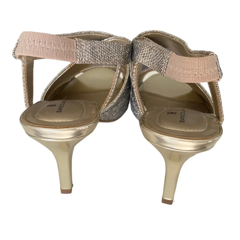 BANDOLINO Malorie Slingback Heels Wish Bone Peep Toe Gold Sparkle Women Size 8